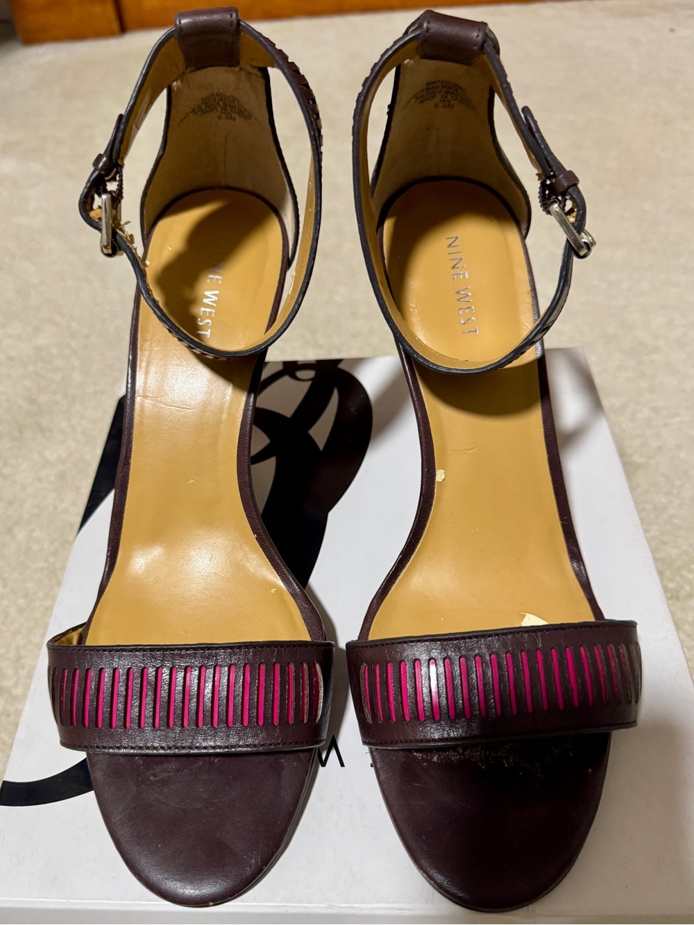 Nine West Women's Brown and Pink Ankle-Strap Sandals Size 9.5M